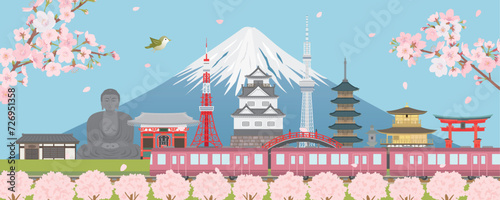 春の日本の街並み