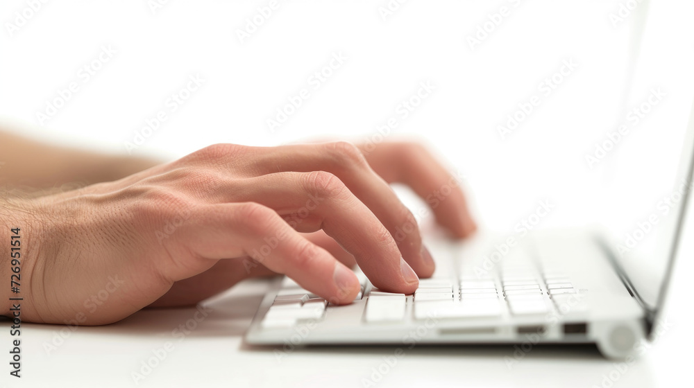 a hands typing at a computer keyboard, white background a hands typing at a computer keyboard, white background