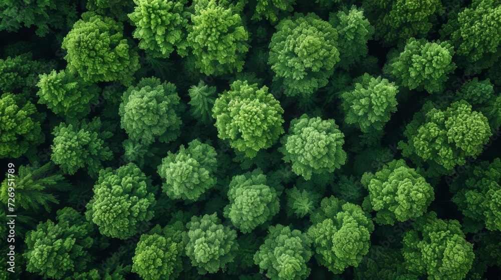Green forest background. Aerial view of dense forest. 3d rendering - Generative AI