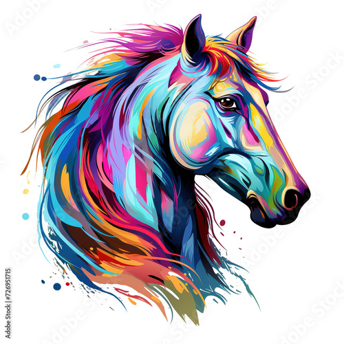 Colorful horse head painting on a clean background. Png for Sublimation Printing  Wild Animals  Illustration  Generative AI.