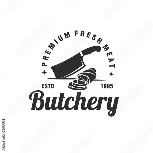 butcher shop, meat cutting vintage logo vector graphic template