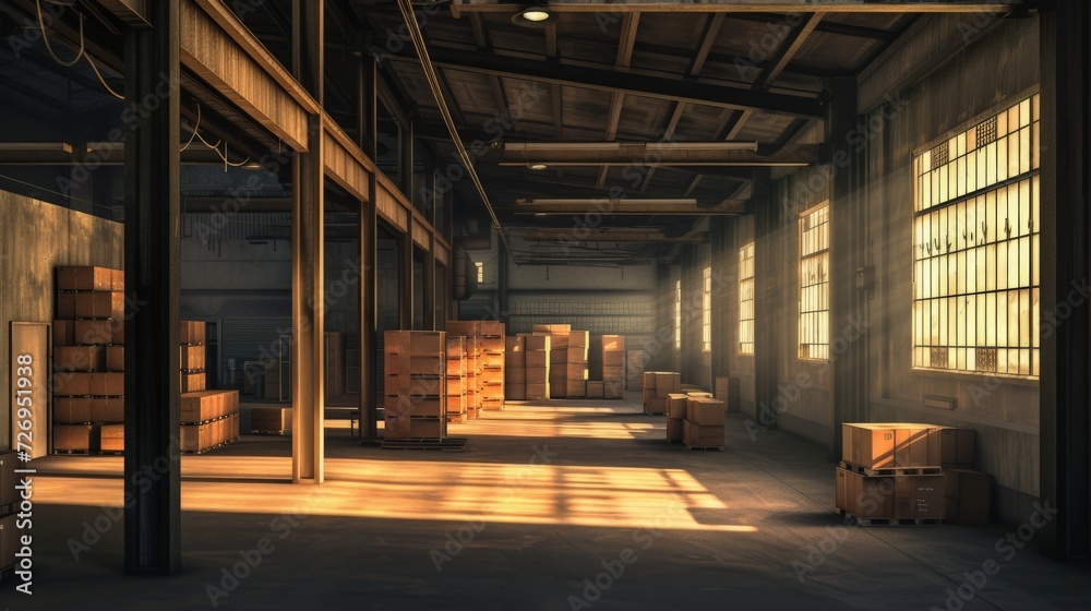 warehouse interior photorealistic sunset lighting warehouse interior photorealistic sunset lighting