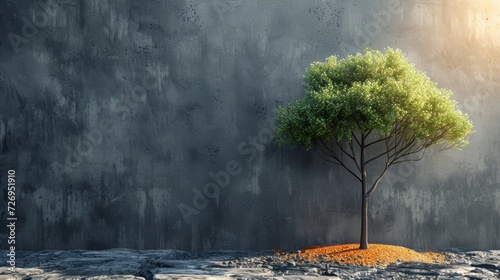 Tree growing from the ground. Conceptual image. 3d rendering - Generative AI
