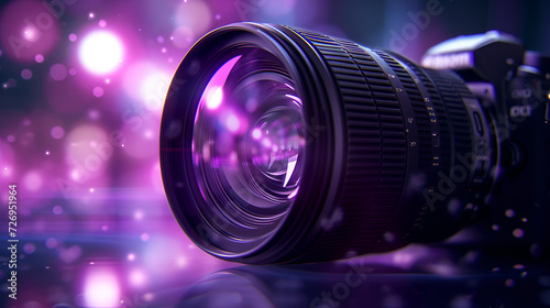 The camera lens with purple backlight.generative ai