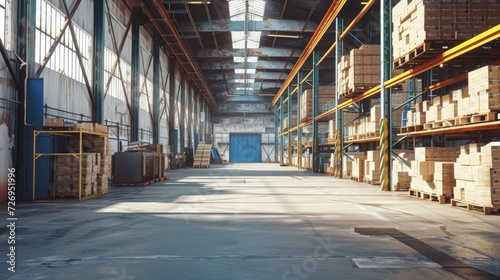 warehouse interior photorealistic sunset lighting