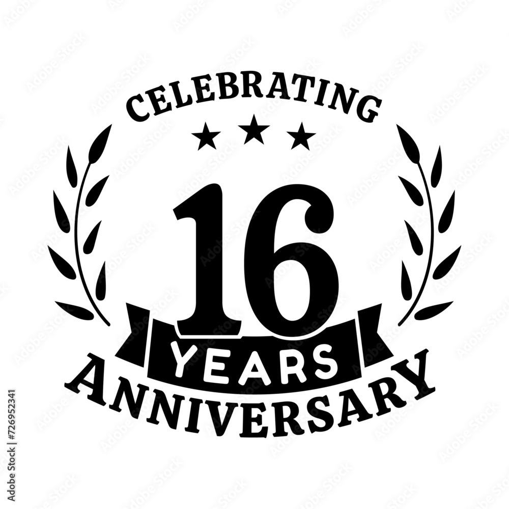 16th anniversary celebration design template. 16 years vector and illustration.
16th anniversary celebration design template. 16 years vector and illustration.