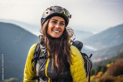 Portrait of a beautiful young woman hiker in the mountains. © Nerea
