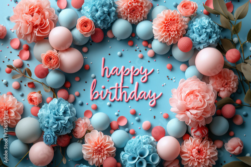 happy birthday card with balloons pink and blue theme © Shahir