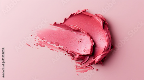 cream blush swatch in the shape of a circle on light pink background photo