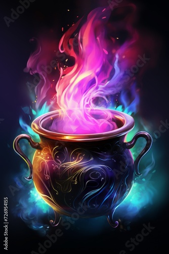 cauldron with a magic potion, colorfully hand drawing sketch, swirling colors.