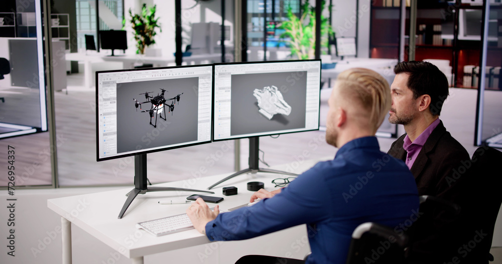 Fototapeta premium Men Using 3D CAD Software