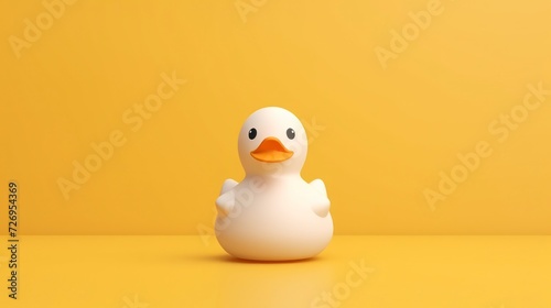 Fotografia White rubber duck toy on yellow background.