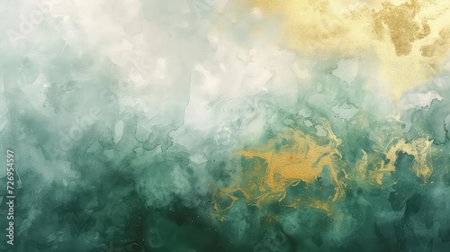 Green and Gold Abstract Watercolor Painting with Detailed Background Elements, Generative AI © Sinu