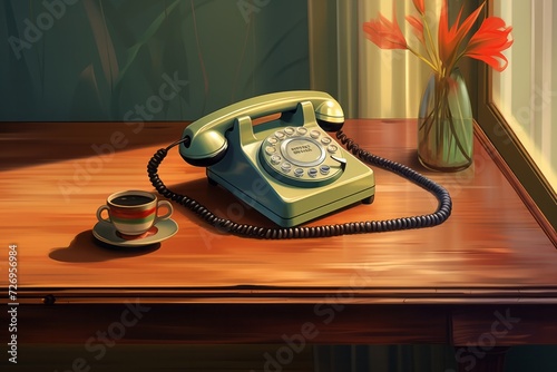 A Painting of a Phone and a Cup of Coffee