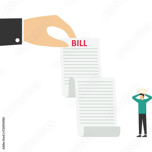 Businessmen have a headache with a large number of invoices, Vector illustration in flat style

