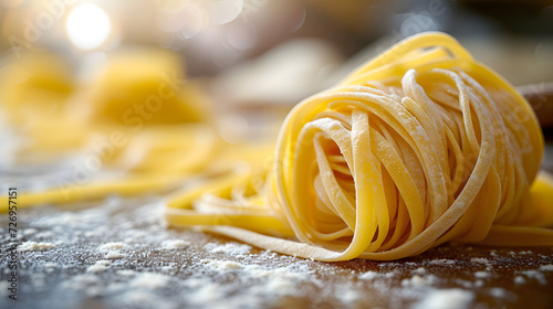 e-commerce styles macro photography of raw fettuccine pasta background, clean and professional, showcasing product details