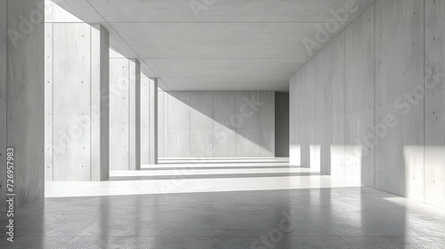 Contemporary concrete interior with empty banner, Modern light concrete and glass office box interior with empty white mock-up banner on walls and wooden floors. modern interior mockup, Generative Ai 