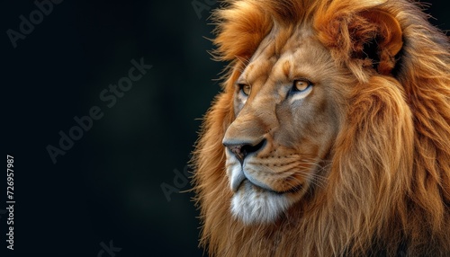 portrait of a male lion on a dark background © Salander Studio