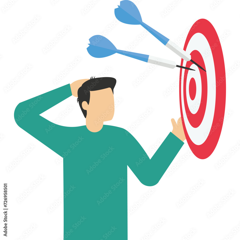 Thinking businessman miss from a target, Vector illustration in flat style
Thinking businessman miss from a target, Vector illustration in flat style