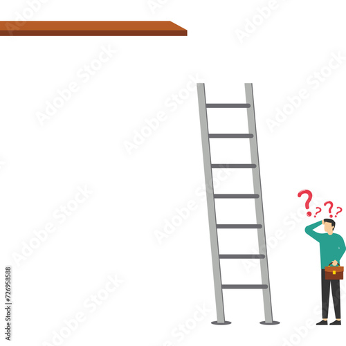 Businessman standing with a ladder too short, Vector illustration in flat style