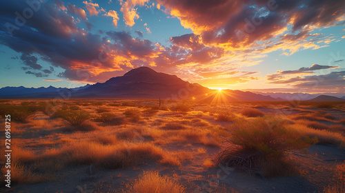 Desert sunset with mountain near Phoenix Arizona USA, generative ai photo