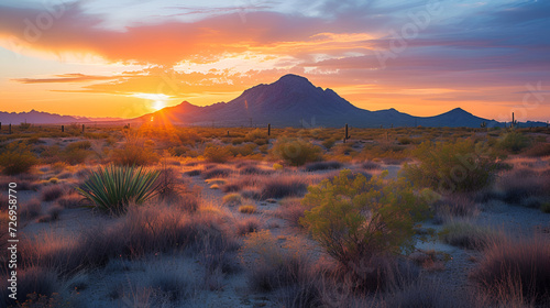 Desert sunset with mountain near Phoenix Arizona USA, generative ai