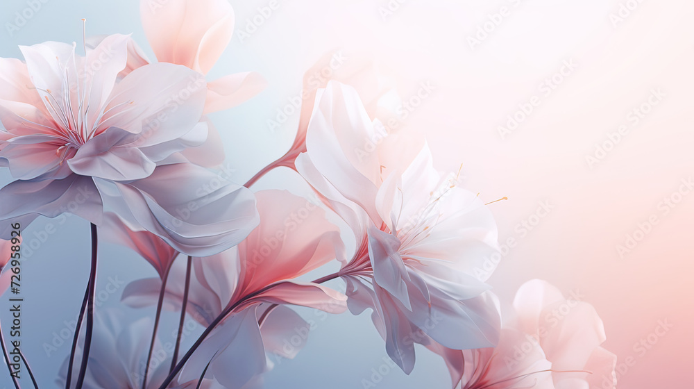Feminine abstract background, the interplay of gentle shapes, floral motifs, and soothing colors, a visually calming effect Ai Generative