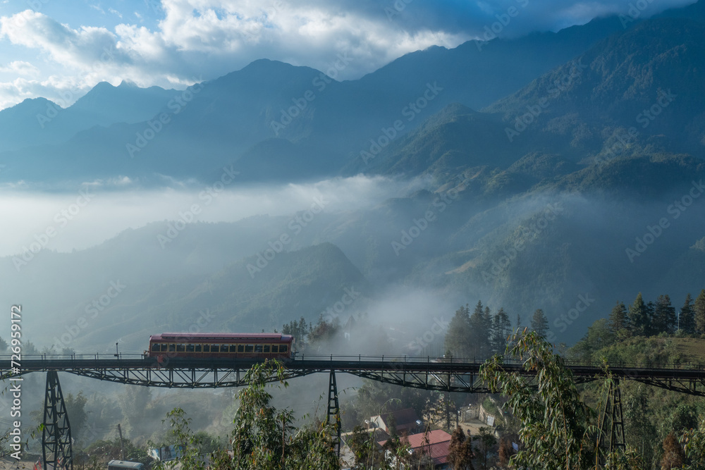 Fansipan Mountain Tramway, is a Tram railway for ride to Cable Car Station to Fansipan Peak in Sa Pa, Vietnam
