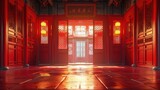 Festive Red Doors and the Magnificence of Chinese Architecture, Generative AI