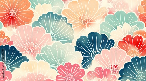 Japanese inspired Pattern in Soft Colors, Generative AI