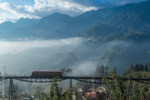 Obraz na płótnie Fansipan Mountain Tramway, is a Tram railway for ride to Cable Car Station to Fansipan Peak in Sa Pa, Vietnam w salonie