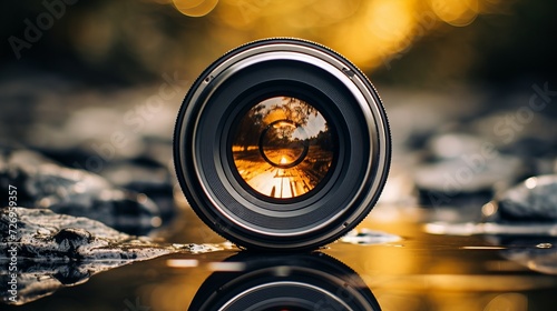 Captivating camera lens with stunning lense reflections – photography equipment close-up