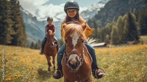 Children riding horses in the Alps Austria's horse farms are the place to be for a spring break with the family.