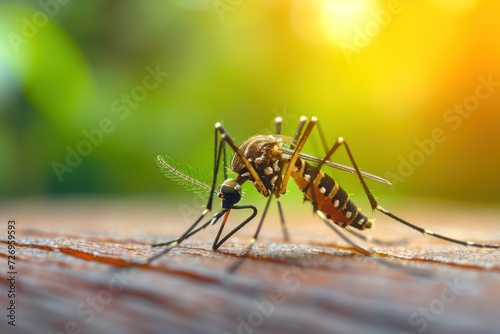 Mosquitoes on the skin. Mosquitoes attack in tropical forests. Insect repellent. Prevention of malaria and dengue fever. © sirisakboakaew