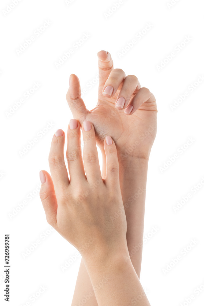 Young woman hands showing elegance isolated on white background Young woman hands showing elegance isolated on white background