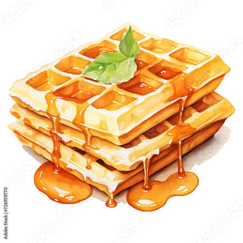 watercolor painting realistic a Viennese berry waffles isolated on white background. Clipping path included. photo