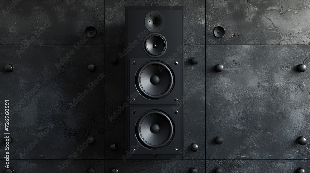 Loudspeaker on a black wall background. generative ai
