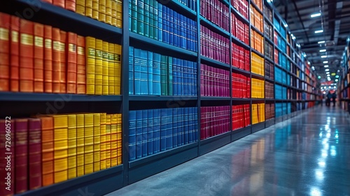 Rows of different colorful books lying on the shelf
