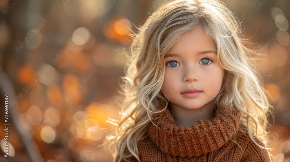 Portrait of a beautiful little girl with blue eyes in autumn park - Generative AI Portrait of a beautiful little girl with blue eyes in autumn park - Generative AI