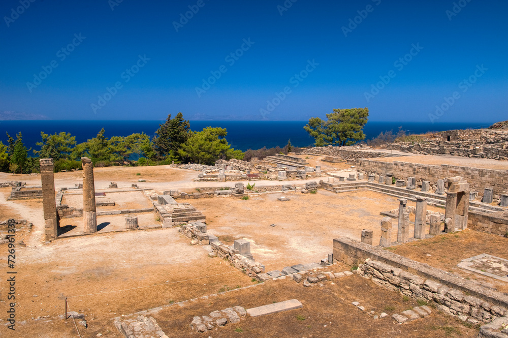 Überreste und Ruinen der untergegangenen hellenistisch-dorischen Stadt Kamiros auf der griechischen Insel Rhodos, östliches Mittelmeer