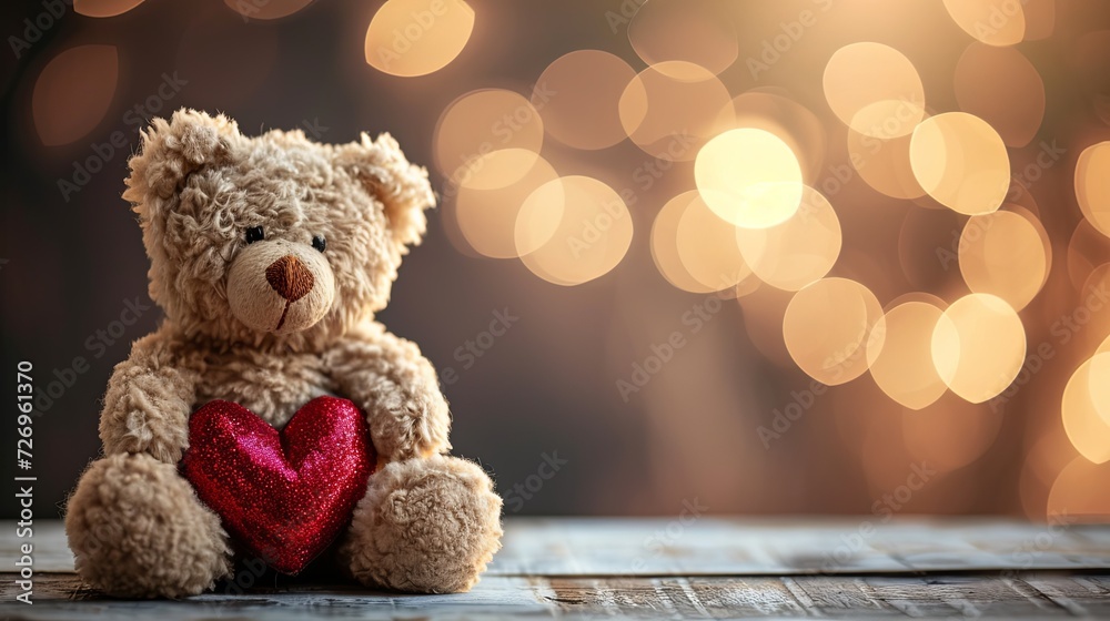Teddy Bear with Heart - Sitting On Side Of Canvas With Copy Space Teddy Bear with Heart - Sitting On Side Of Canvas With Copy Space
