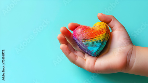 Kid hand holding colorful heart  generative ai