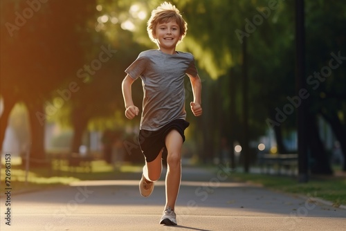 Young boy running in the park. Healthy lifestyle and sport concept. © Nerea