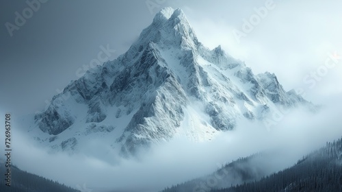 Snowy mountain peak in the clouds, 3d render illustration. - Generative AI