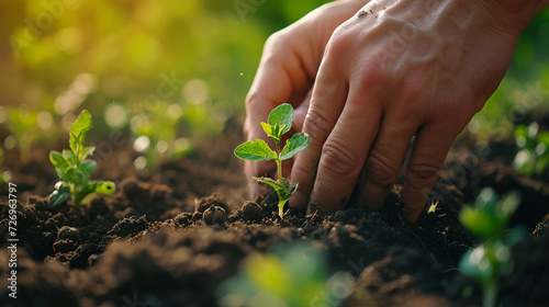 Farmers Hands Planting Seedling in Regenerative Agriculture, generative ai