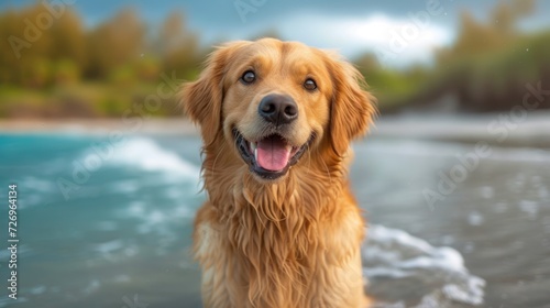 Golden Retriever dog in the water. Selective focus. - Generative AI