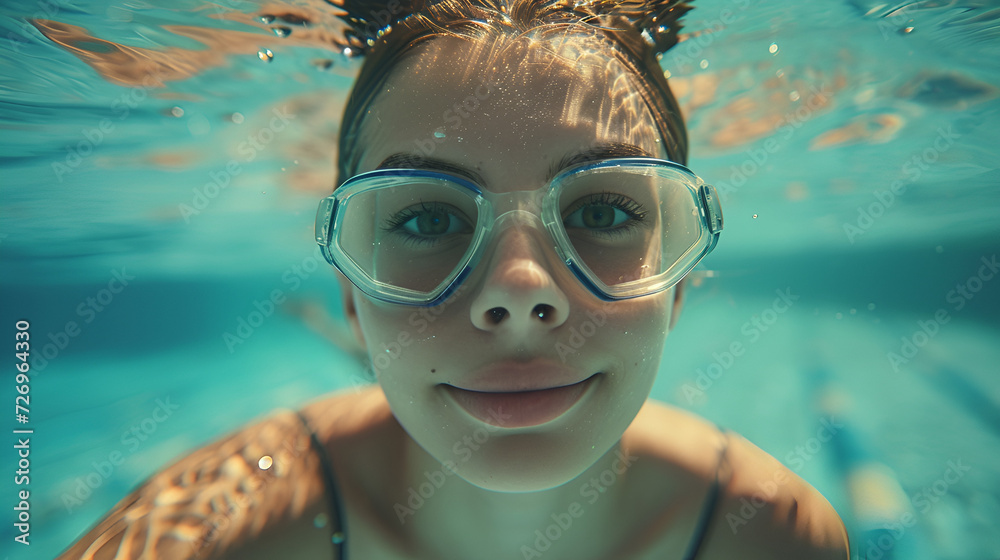 Female swimmer at the swimming pool Underwater photo, generative ai