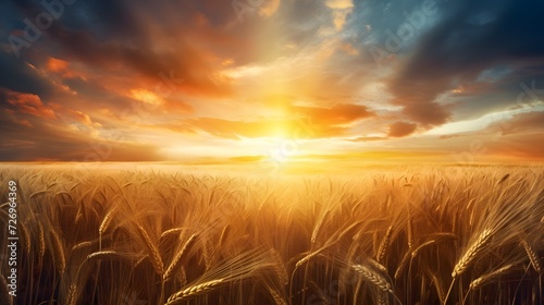 A stunning sunrise over a field of wheats, symbolizing the new beginnings and blessings photo
