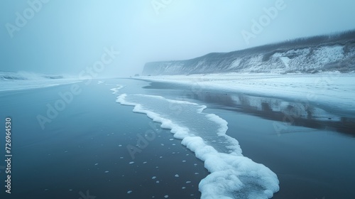 Frozen Baltic sea shore in winter. 3d rendering toned image - Generative AI
