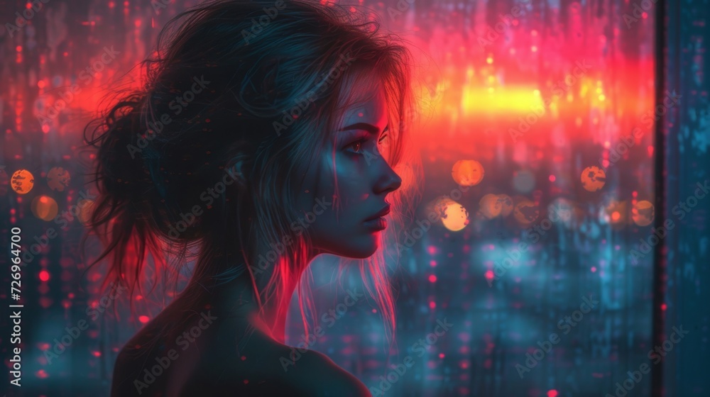 3d illustration of a young woman in the light of the night - Generative AI 3d illustration of a young woman in the light of the night - Generative AI